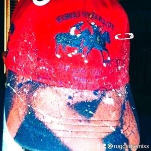 Custom fringed, splattered paint original Ralph Lauren vintage Dad hat.